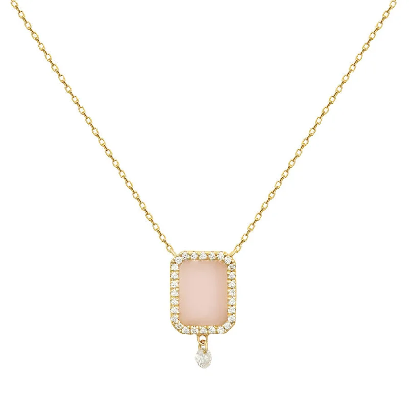 vintage crystal necklaces for women -Collier Semi Precious 18K Gold or Whitegold Necklace w. Rose Opal & Diamonds