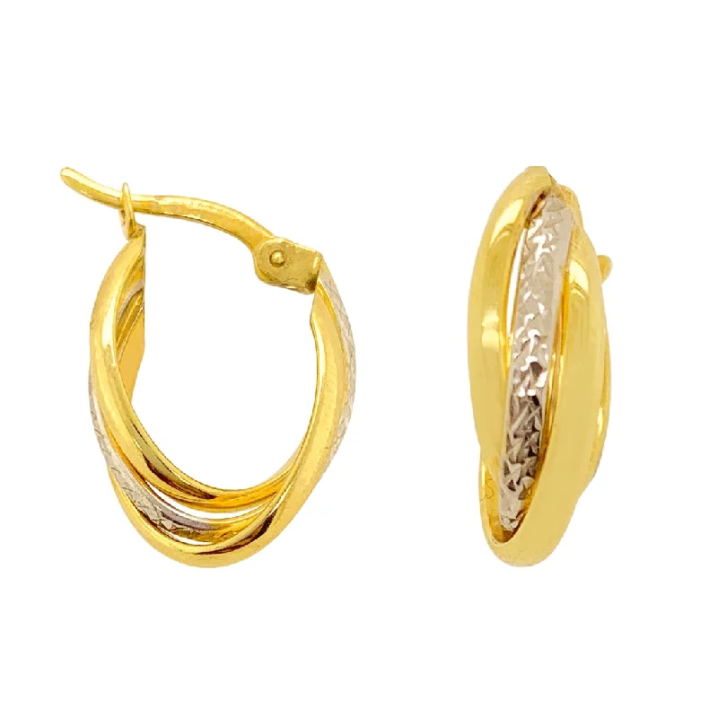 minimalist earrings for women -9ct Yellow Gold Silver Infused Two Tone Oval Hoop Earrings