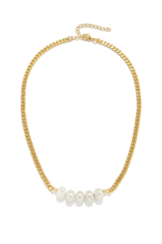 minimalistic gold necklaces for women -Perlas Adjustable Faux Pearl Necklace - Gold