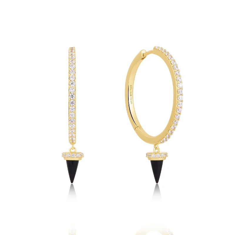 gemstone stud earrings for women -Ania Haie Gold Black Agate Drop Hoop Earrings