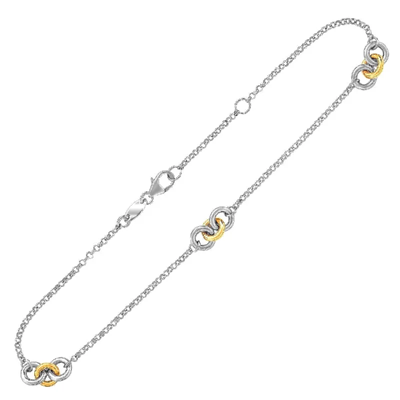 silver engagement rings -14k Yellow Gold and Sterling Silver Triple Ring Stationed Anklet