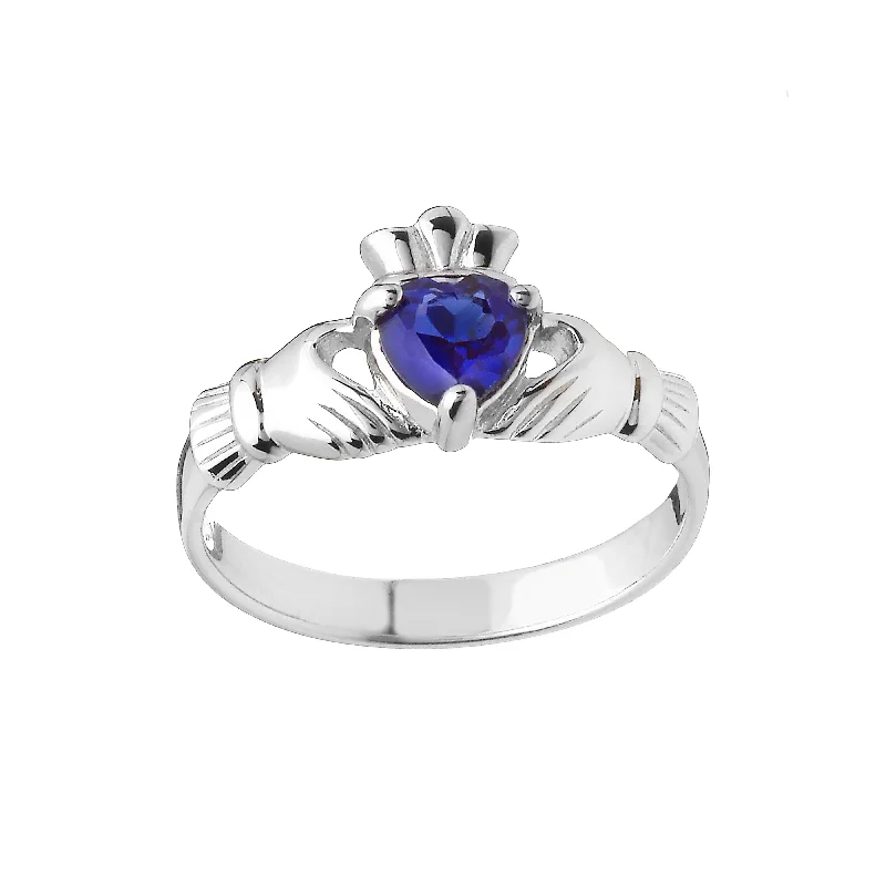 cocktail gemstone rings -Sterling Silver September Birthstone Claddagh Ring