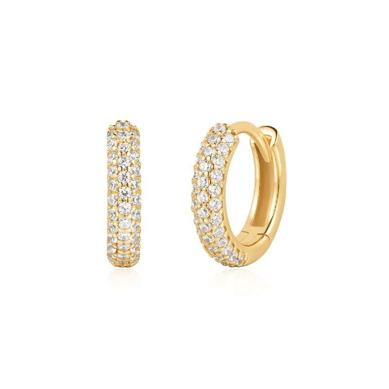 butterfly earrings for women -Ania Haie Gold Pave Huggies