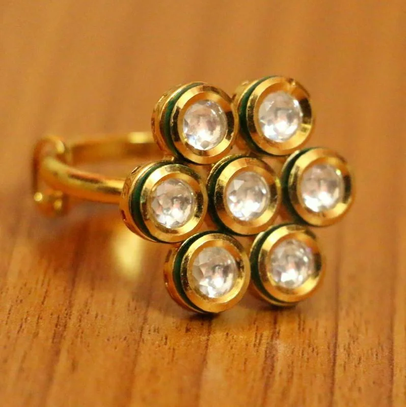 stackable diamond rings -GOLD PLATED ROUND PATTERN KUNDAN ADJUSTABLE RING