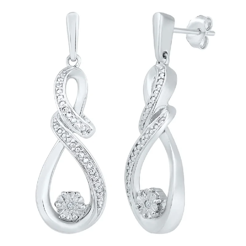 fashion earrings for women -Brilliant Illusion 0.01ct Double Swirl Drop Diamond Stud Earrings