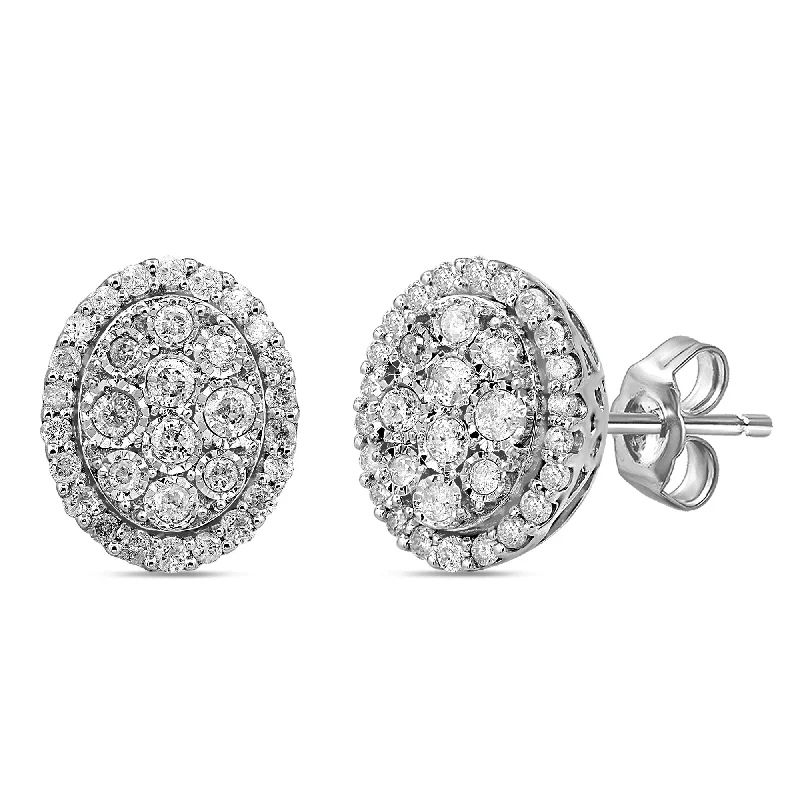 birthday gift earrings for women -Brilliant Illusion Halo Stud Earrings with 1.00ct of Diamonds in Sterling Silver