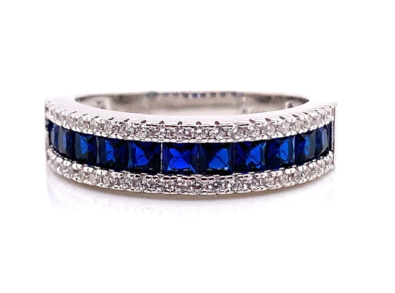 handmade rings for women -Sterling Silver Blue Cz Baguette Ring