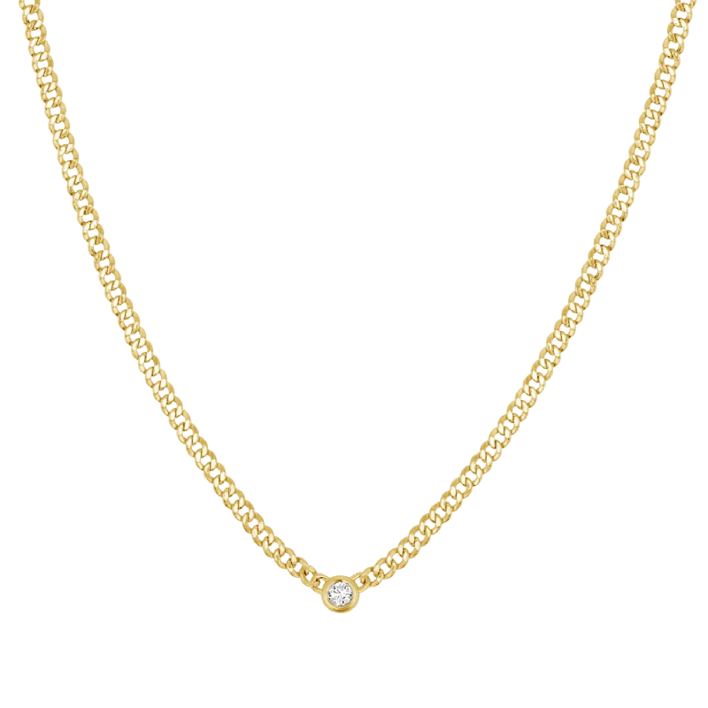 trendy choker necklaces for women -Cuban Link Diamond Solitaire Necklace