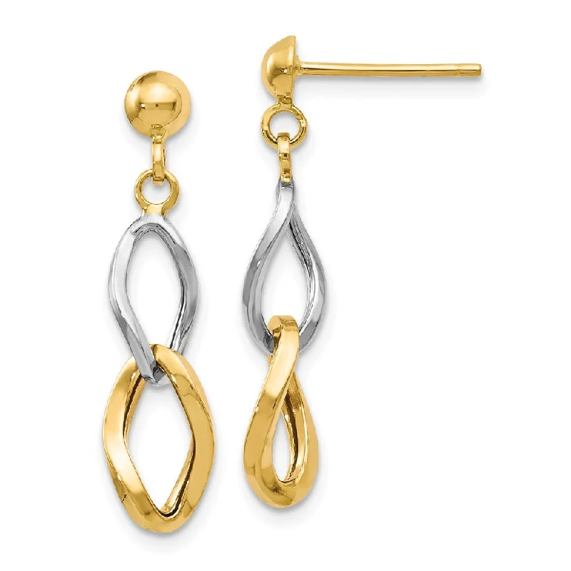 trendy statement earrings for women -Two Tone Open Link Post Dangle Earrings in 14k Gold, 25mm (1 Inch)