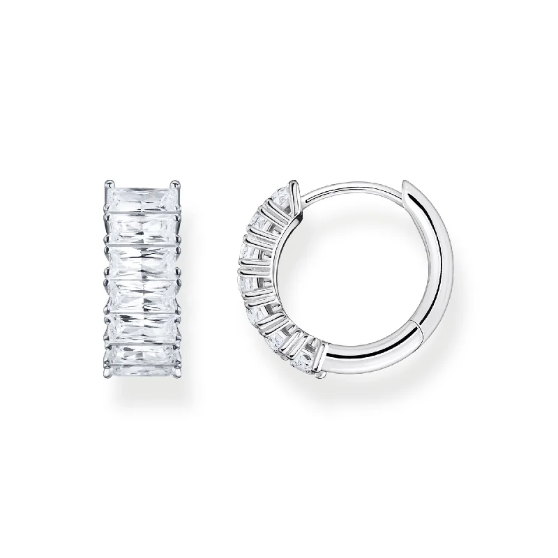 hoop earrings with diamonds -Thomas Sabo Hoop Earrings White Stones Silver