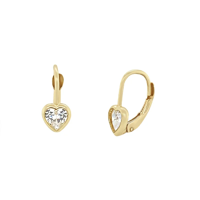 vintage drop earrings for women -9ct Yellow Gold Heart Hoop Earrings with Cubic Zirconia