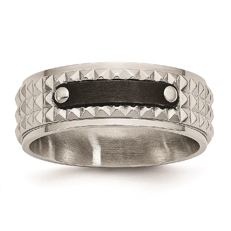 classic wedding rings -Stainless Steel Brushed and Polished Black IP-plated Faceted Ring