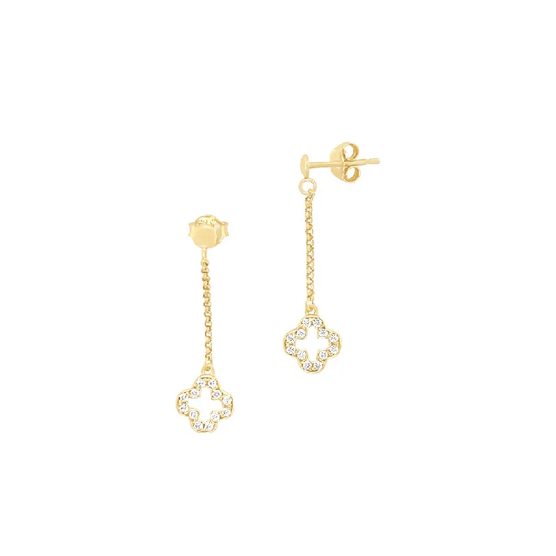 luxury gemstone earrings for women -9ct Yellow Gold Silver Infused 4 Leaf Clover Drop Earrings