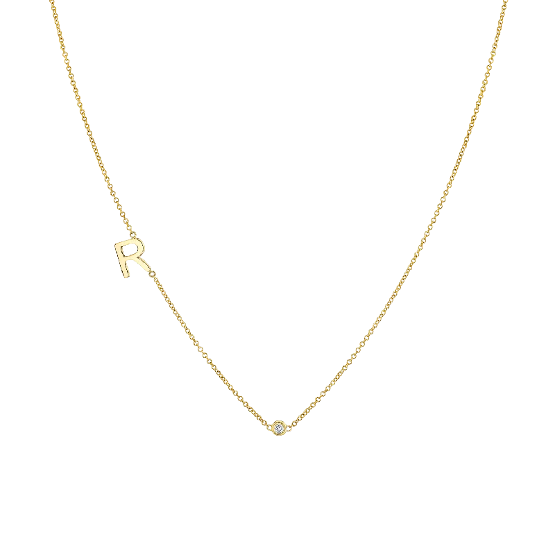 wedding pendant necklaces for women -Single Letter Diamond Bezel Necklace