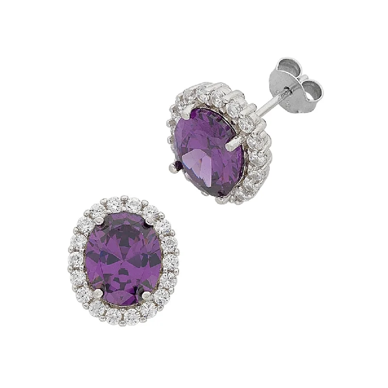 bridal earrings for women -February Birthstone Sterling Silver Purple Cubic Zirconia Earrings