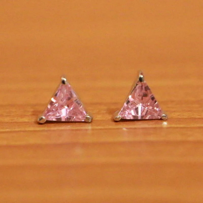 diamond stud earrings for women -Silver Plated Pink Signity Studded Studs