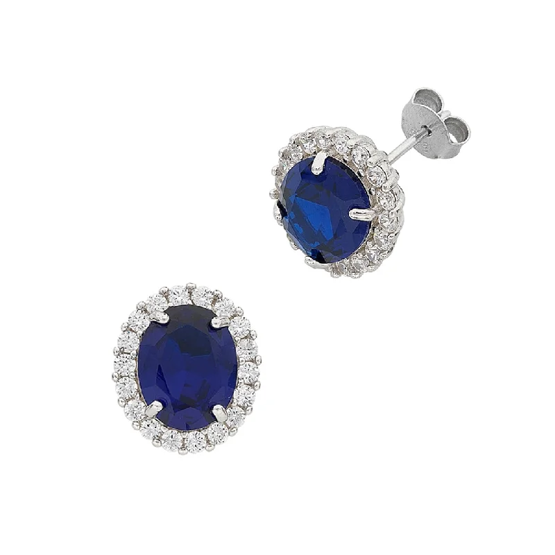 flower earrings for women -September Birthstone Sterling Silver Dark Blue Cubic Zirconia Earrings