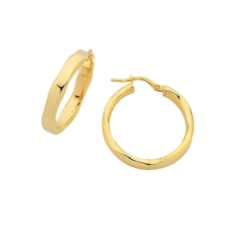 trendy silver earrings for women -9ct Yellow Gold Silver Infused Irregular Twist Hoop Earrings 20mm