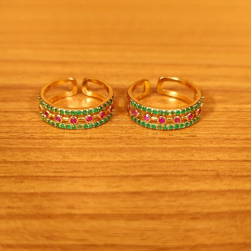 engraved rings for women -MULTICOLOUR GOLD PLATED ADJUSTABLE TOE RING