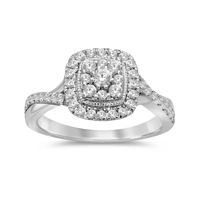 stackable diamond rings -Meera Halo Ring with 1/2ct of Laboratory Grown Diamonds in 9ct White Gold