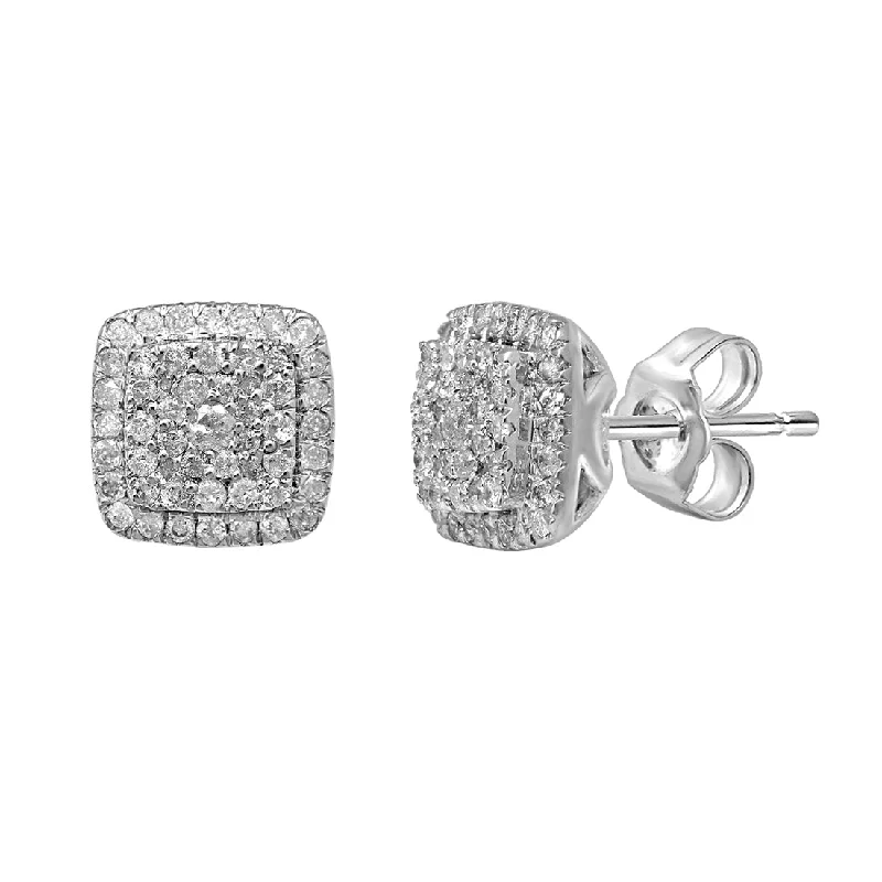 long earrings for women -9ct White Gold 0.50ct Diamond Square Stud Earrings