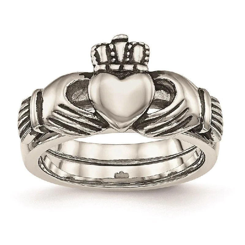 infinity rings for women -Stainless Steel Love, Loyalty, Friendship Claddagh Double Hinged Ring