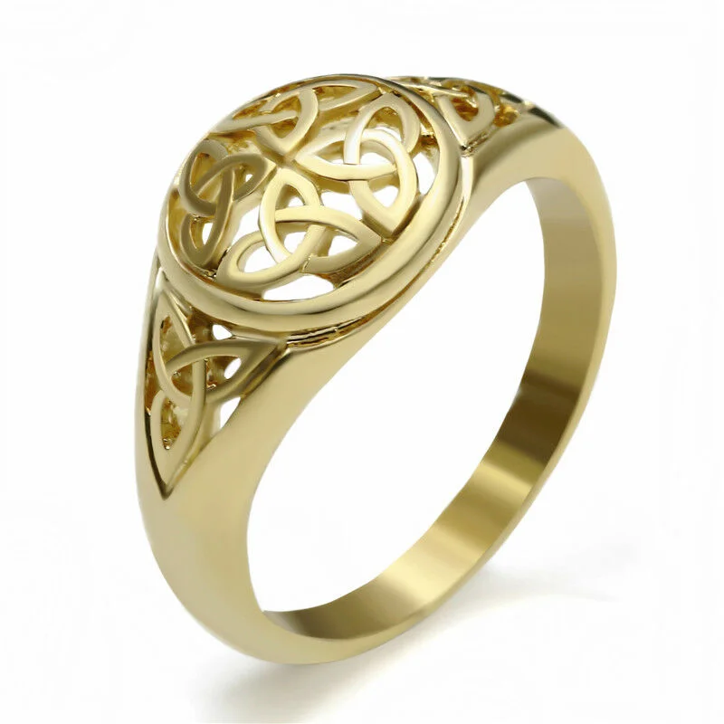 classic wedding rings for women -316 L Stainless Steel Gold Celtic Knot and Trinity  Ring