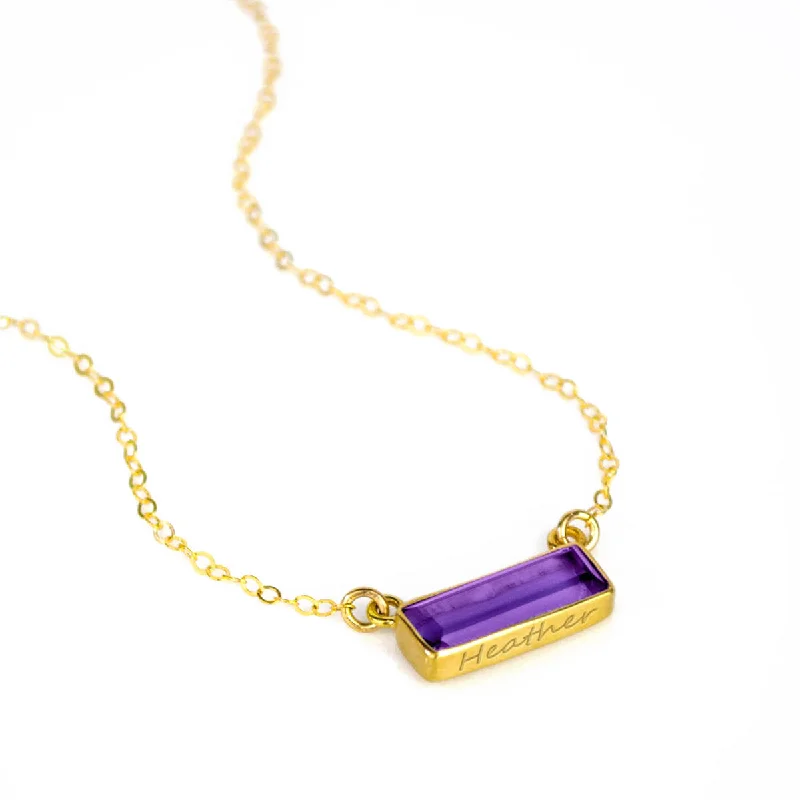 bridal necklaces for women -Purple Amethyst Bar Necklace : February Birthstone : Adira Series