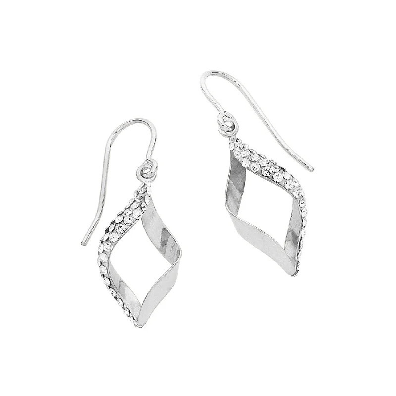 crystal earrings for women -9ct White Gold Silver Infused Open Twist Drop Earrings