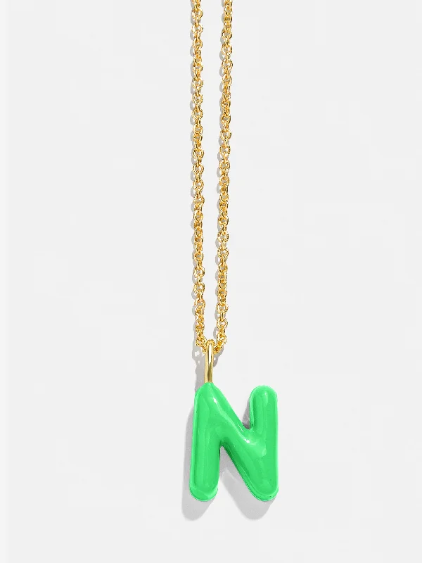 delicate necklaces for women -Mini Bubble Initial Necklace - Bright Green