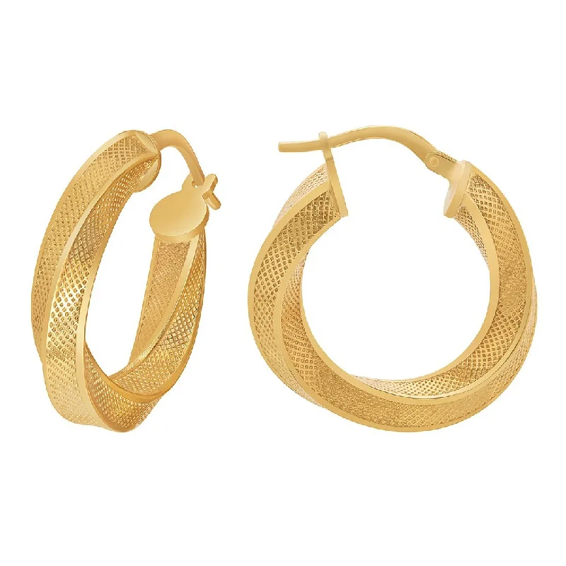 geometric earrings for women -9ct Yellow Gold Silver Infused Fancy Twist Hoop Earrings 20mm