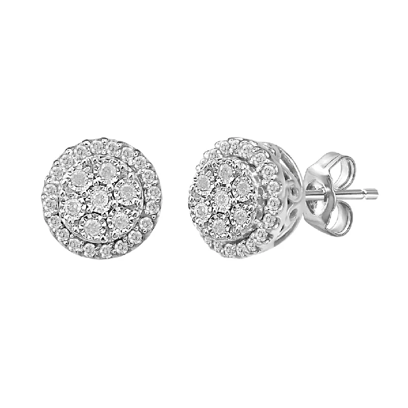 big statement earrings for women -Sterling Silver 0.50ct Diamond Brilliant Illusion Cluster Stud Earrings