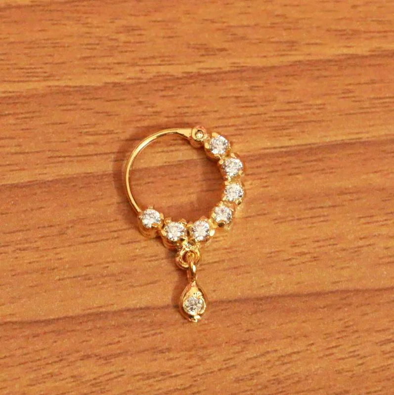 vintage gold rings -GOLD PLATED CZ STUDDED SMALL NOSE PIERCING NOSE RING