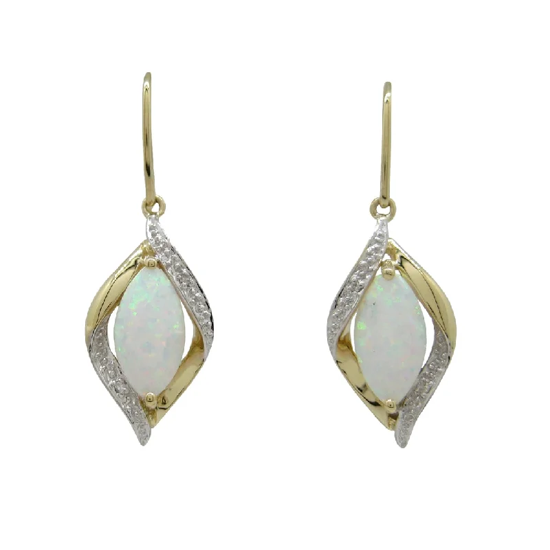 gemstone hoop earrings for women -9ct Yellow Gold Created Opal and Diamond Earrings