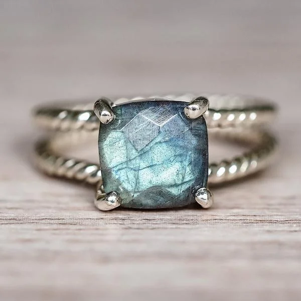 solitaire rings for women -Silver Labradorite Double Twist Ring