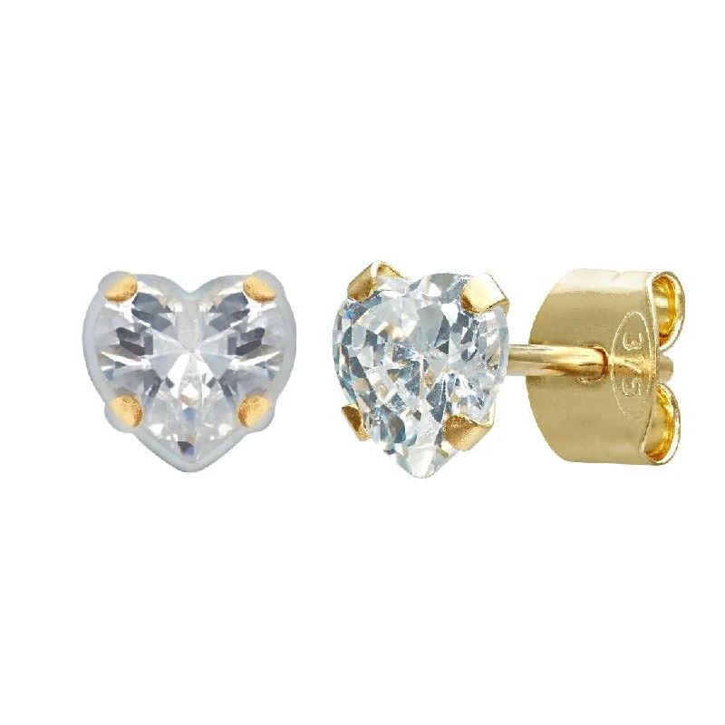 simple stud earrings for women -Cubic Zirconia Heart Earrings in 9ct Yellow Gold