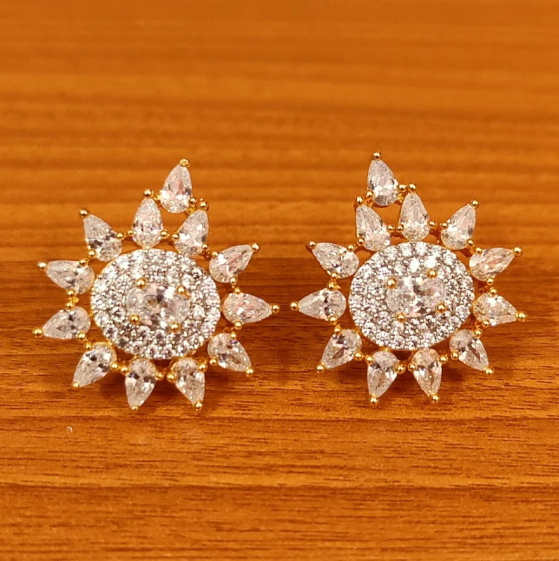 luxury earrings for women -CZ STUDDED DIAMOND LOOK GOLD PLATED STUDS