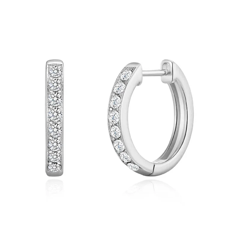 casual earrings for women -Silver Plated Hoop Earrings Created with Zircondia® Crystals