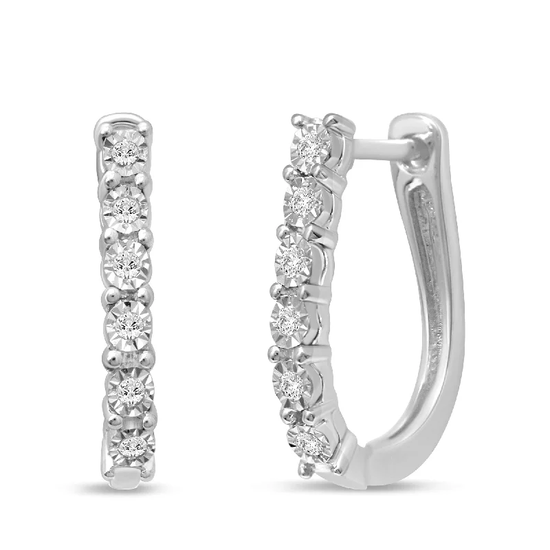 fashion earrings for women -Hoop Earrings with 0.05ct of Diamonds in 9ct White Gold