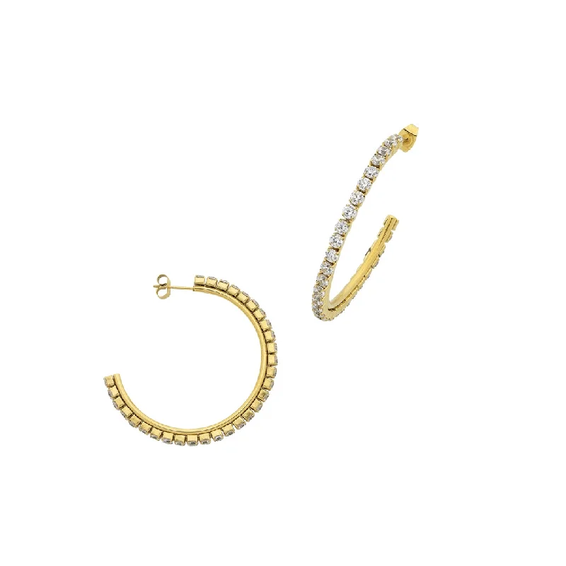 large gold hoop earrings for women -Yellow Stainless Steel Crystal Hoop Earrings