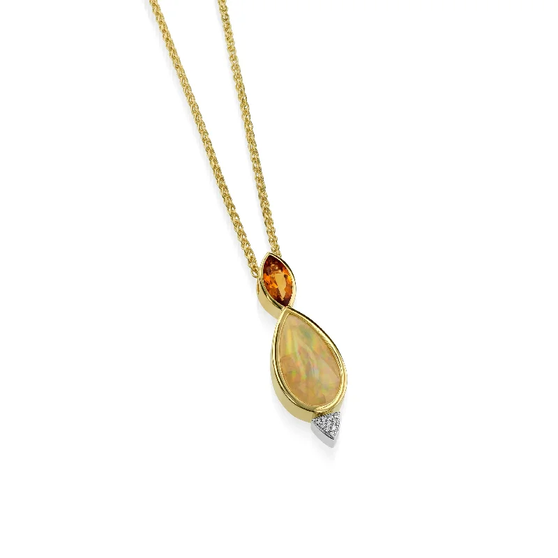 turquoise necklaces for women -Signature Opal, Citrine, and Diamond Pendant Necklace