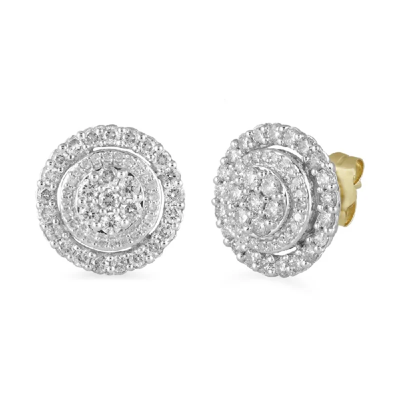 gemstone stud earrings for women -Double Halo Stud Earrings with 1.00ct of Diamonds in 9ct Yellow Gold