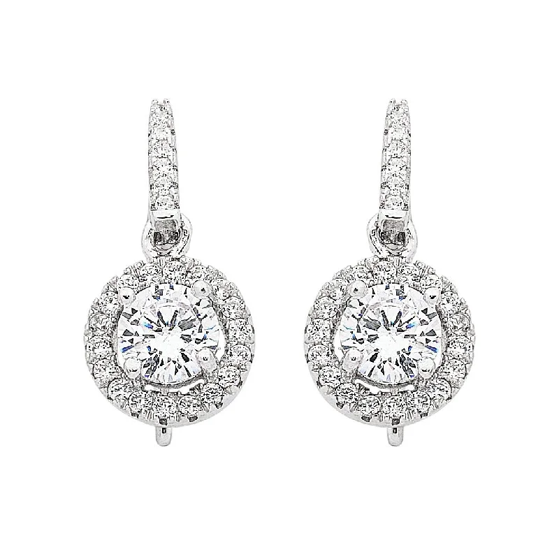 bridal earrings for women -Sterling Silver Cubic Zirconia Hook Drop Earrings