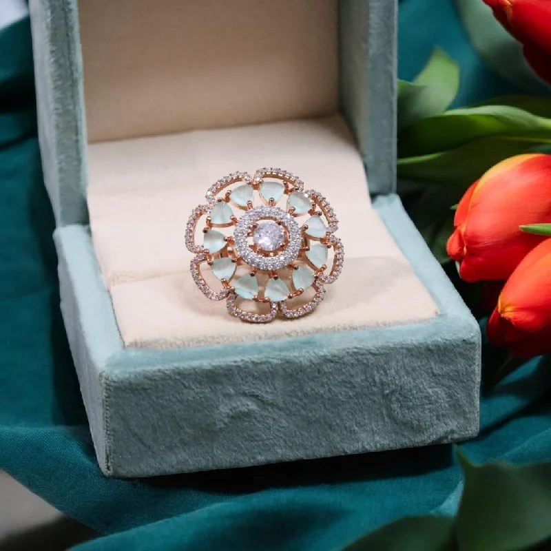 twisted rings for women -Gold Plated Flower Design CZ Ring For Women