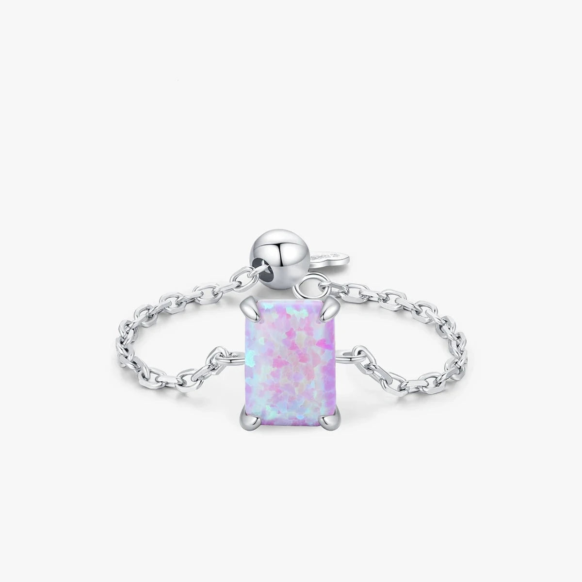 custom name rings -Purple Opal Rectangle Chain Adjustable Ring