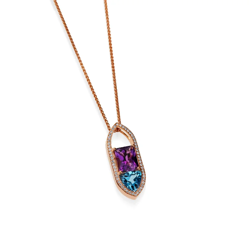 crystal necklaces for women -Signature Blue Topaz, Amethyst and Diamond Pendant Necklace