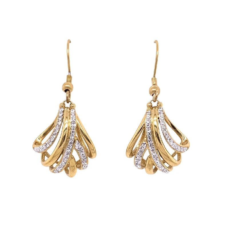 pearl drop earrings for women -Yellow Stainless Steel Crystal Crossover Drop Earrings