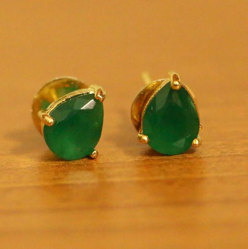 trendy silver earrings for women -Single Stone Pear Shaped Emerald Earrings