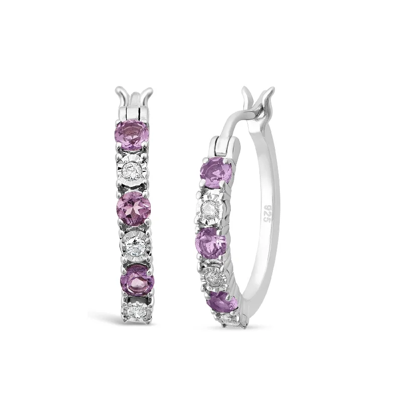 clip-on earrings for women -Amethyst & Diamond Hoop Earrings