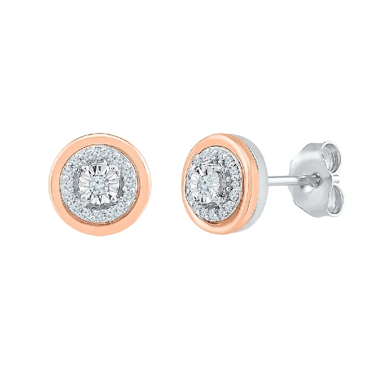 artistic earrings for women -Sterling Silver & 9ct Rose Gold 0.12ct Diamond Stud Earrings